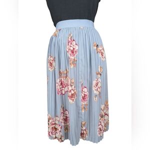 a new day Light Blue/Grey Floral Pleated High Waisted Midi Skirt